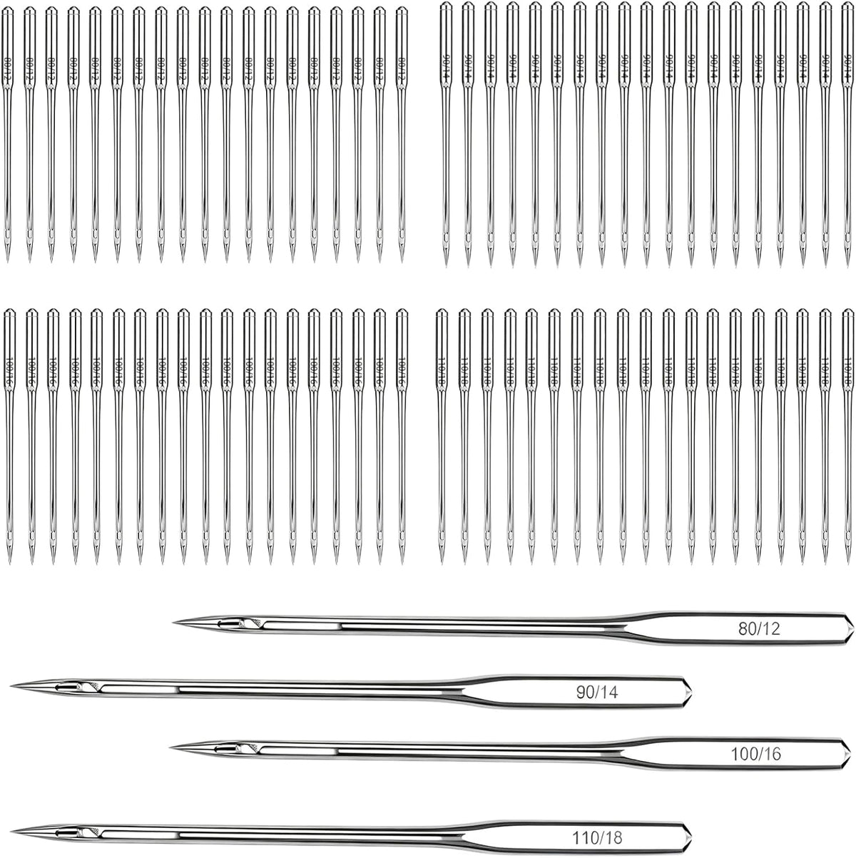 80PCS Sewing Machine Needles 80/12 90/14 100/16 110/18,Universal 4