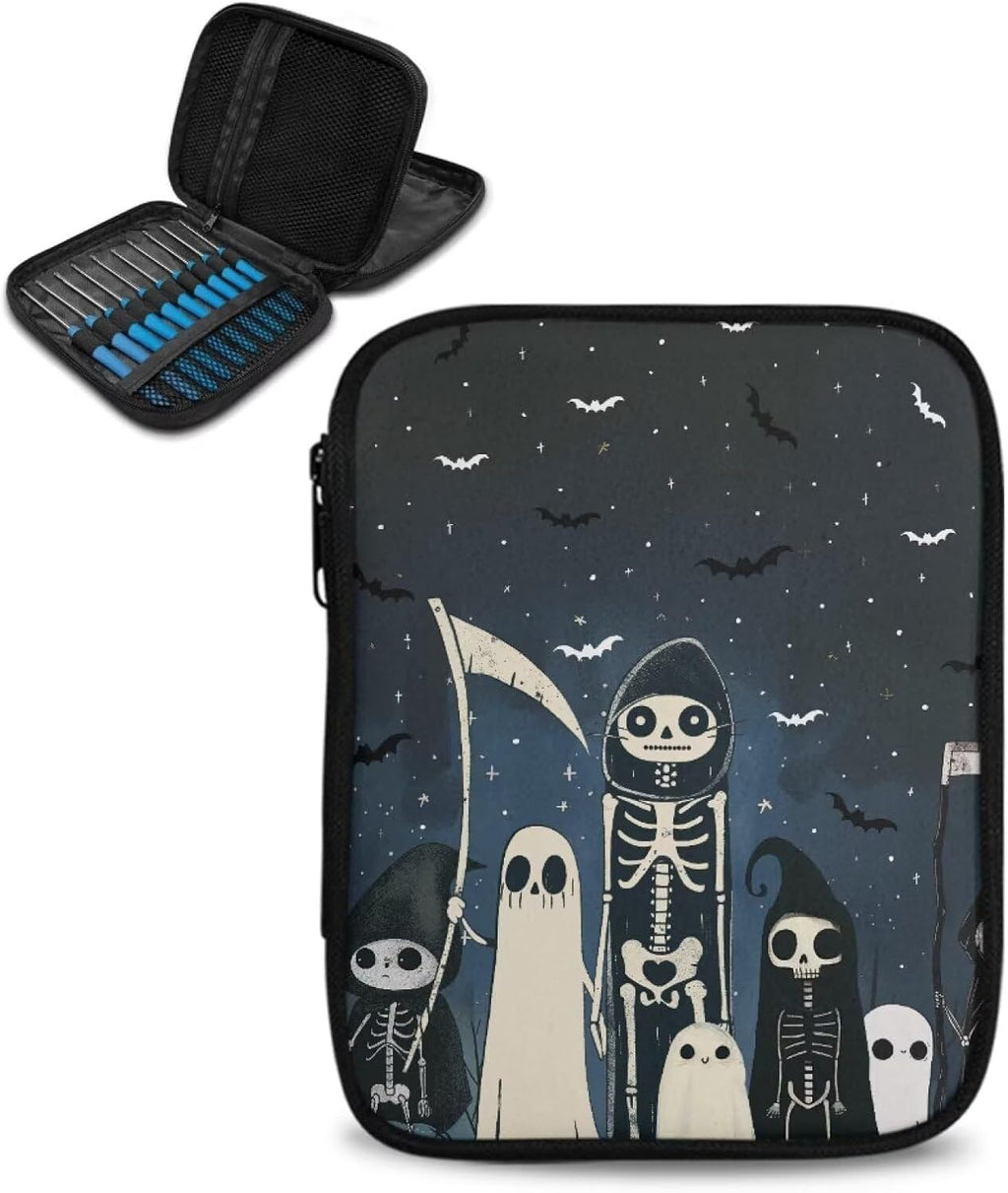 Hechitok Ghost Skeleton Empty Crochet Hook Case Portable Travel