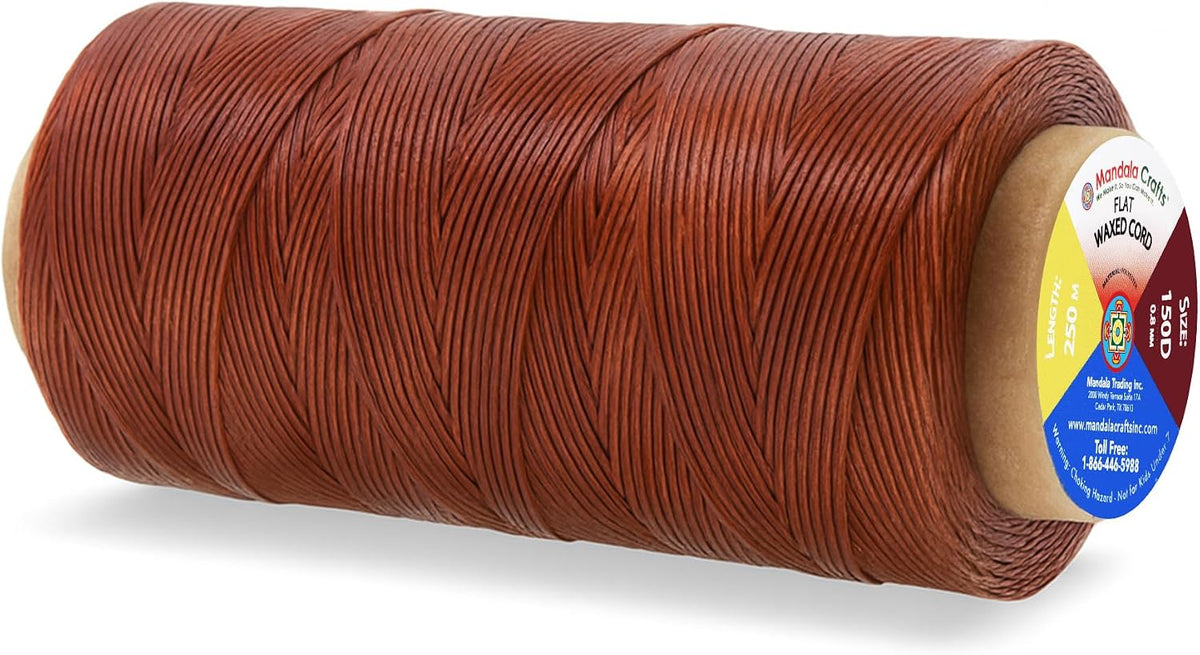 Mandala Crafts 150D 0.8mm Bourbon Brown Leather Sewing Flat Waxed