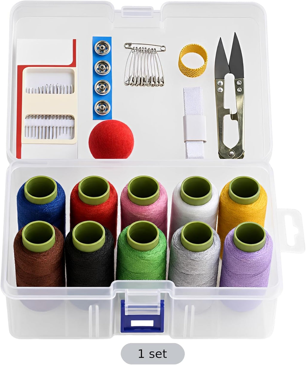 Sacolin Sewing Kit with 10 Colors Polyester Thread, Transparent Box