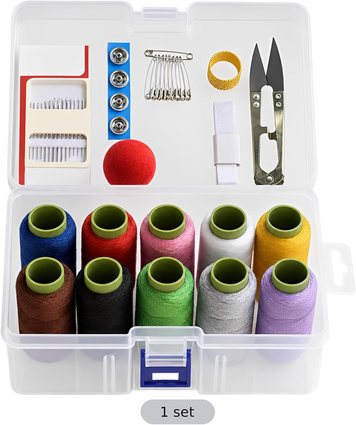 Sacolin Sewing Kit with 10 Colors Polyester Thread, Transparent Box