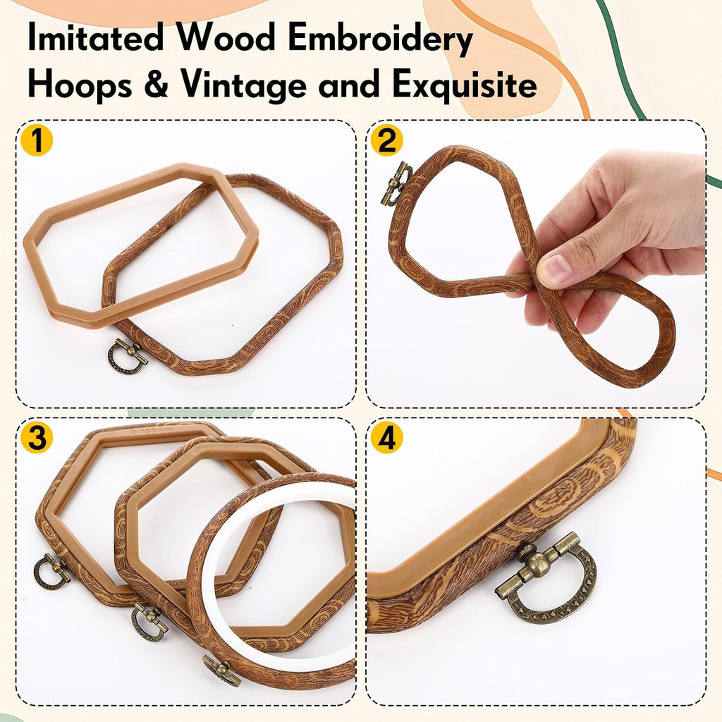 Qunclay 6 Pcs Large Embroidery Hoop Frame Decorative Imitated Wood