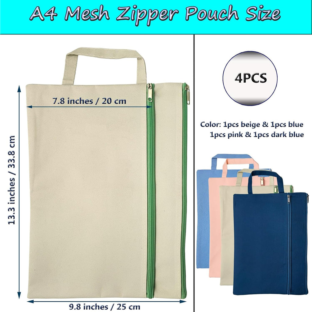A4 Mesh Zipper Pouch, Waterproof File Bag with Handle,Foldable