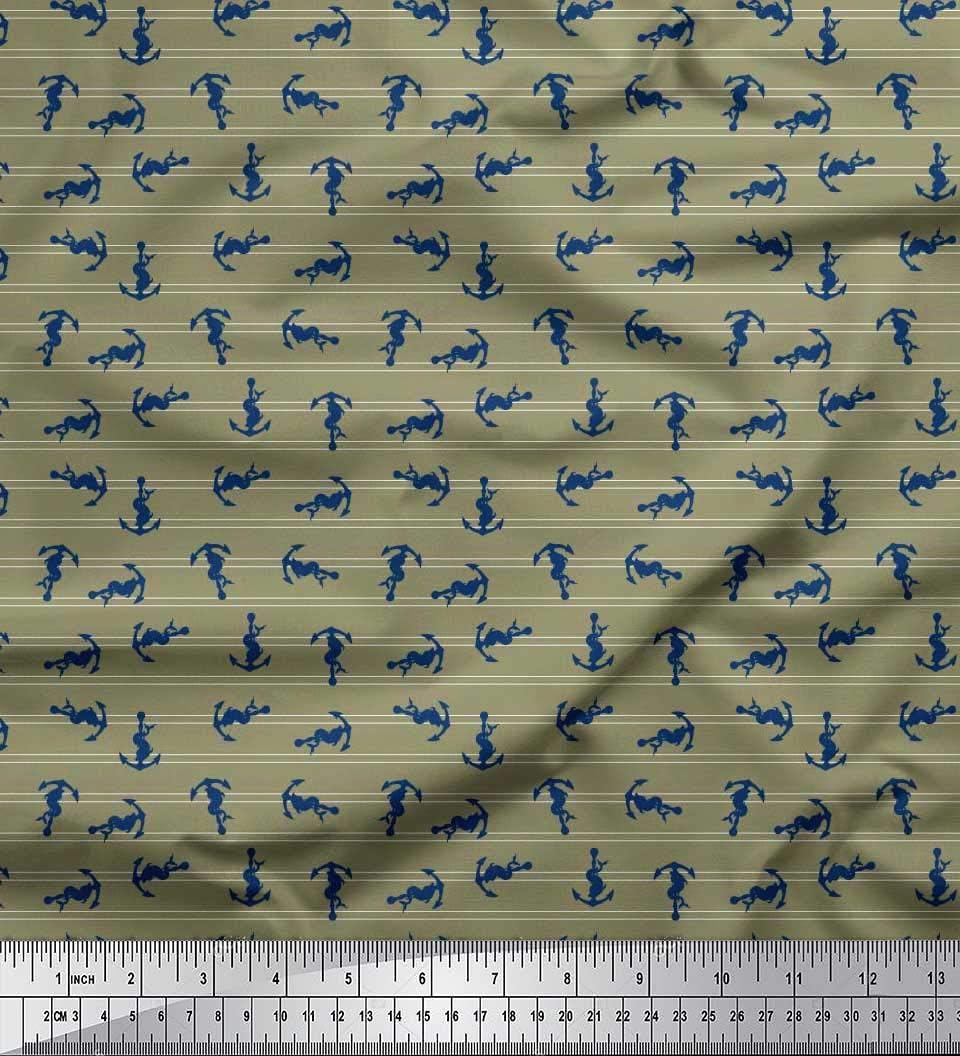 Soimoi Cotton Canvas Fabric - Nautical Print, Dusty Green | 56" Wide
