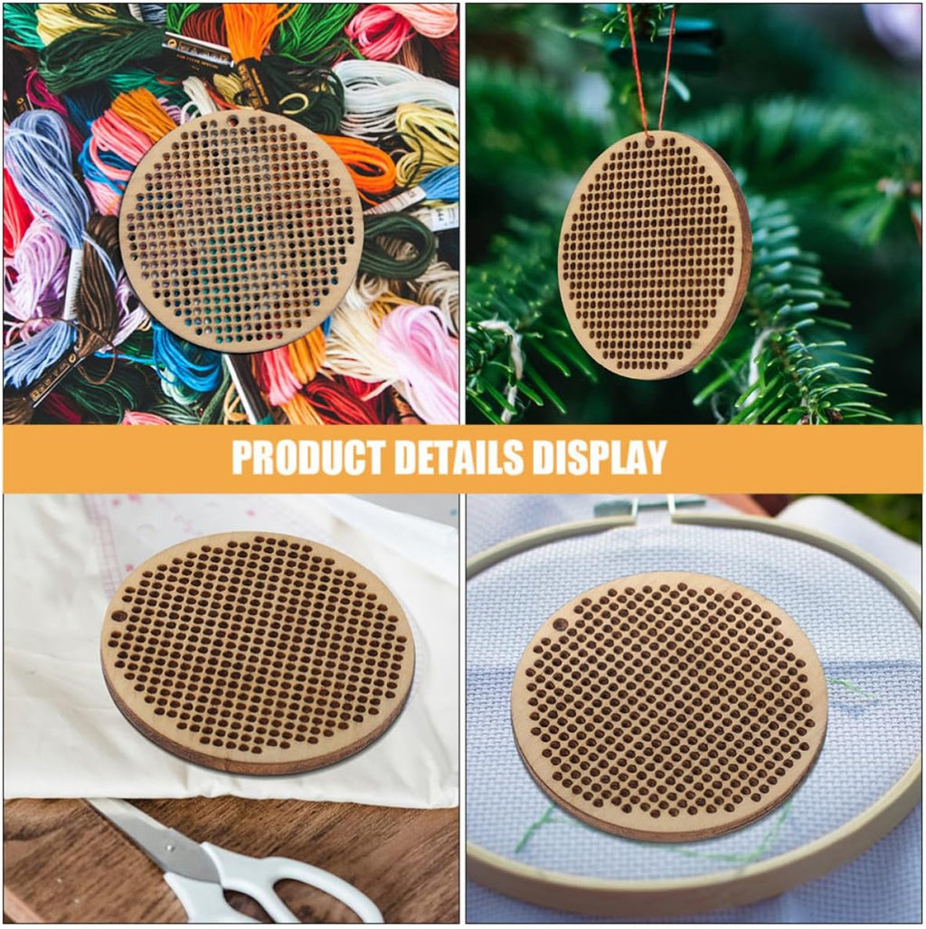 8pcs Round Wooden Cross Stitch Frames for DIY Embroidery Ornaments
