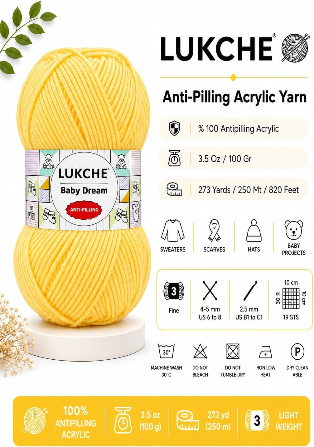 Baby Dream Anti-Pilling Acrylic Yarn for Crochet & Knitting, 100%