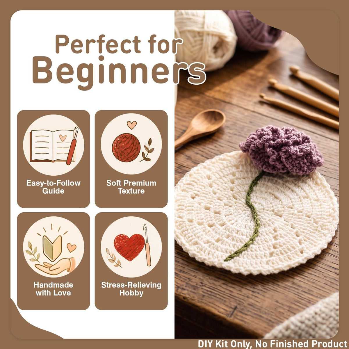 DIY Crochet Flower Bouquet Coaster Kit for Beginners – 2-Pack Handmade