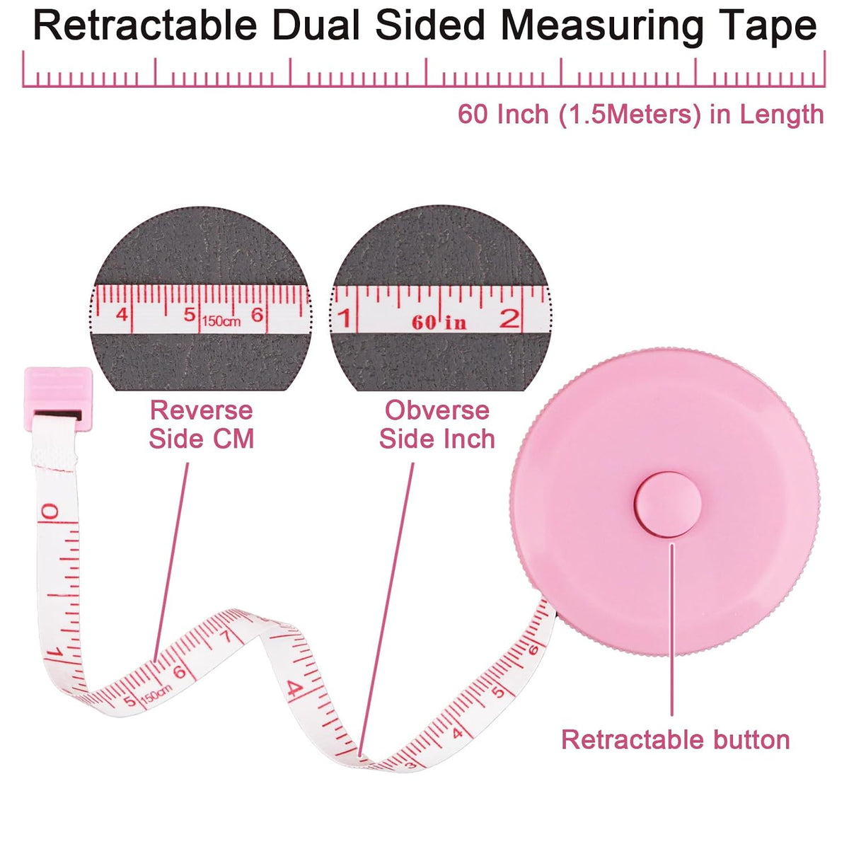 GDMINLO 4 Pack Tape Measure Retractable Measuring Tape for Body Fabric