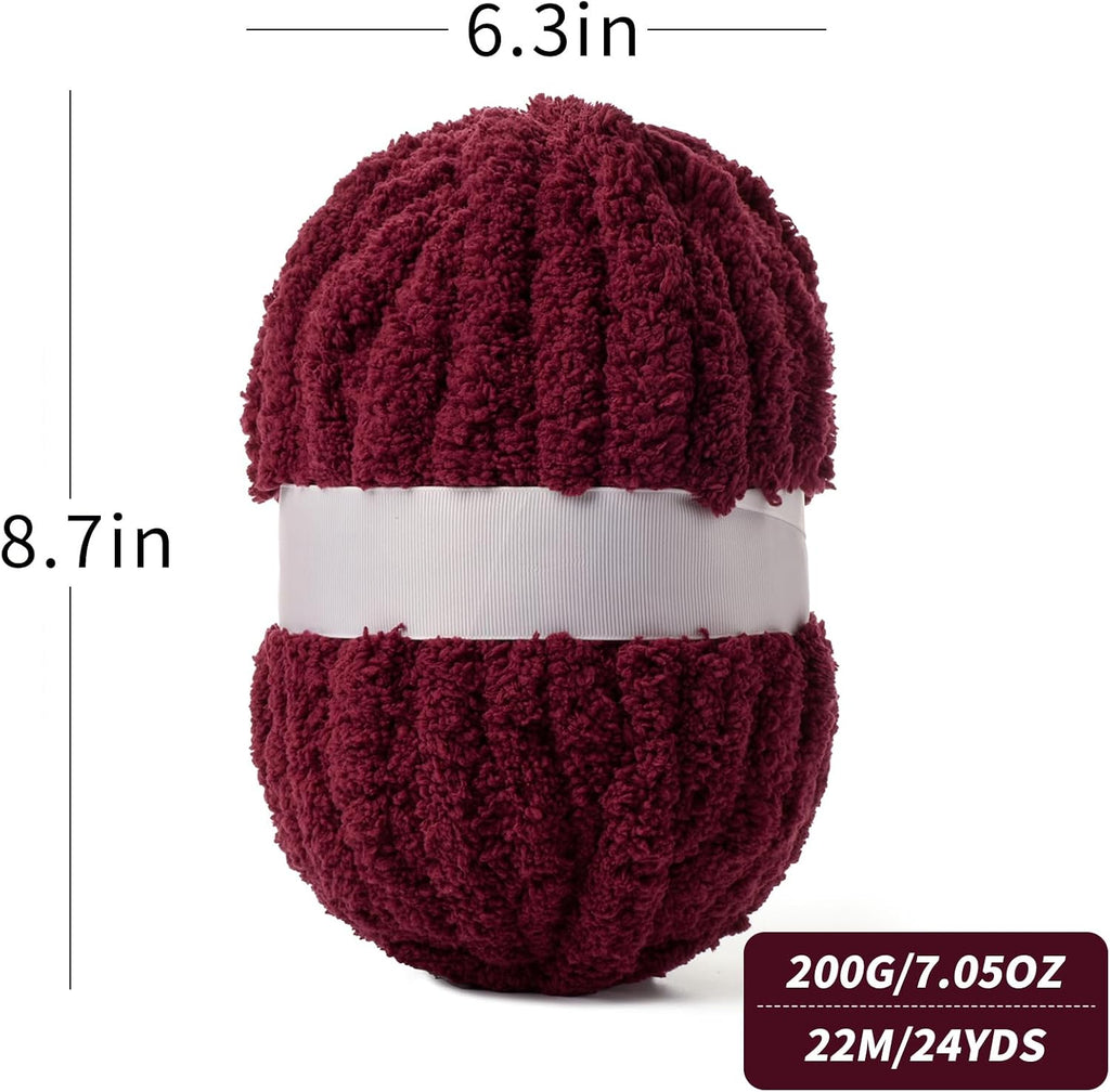 10 Pack Burgundy Fuzzy Chunky Yarn for Hand Knitting, Bulky Thick