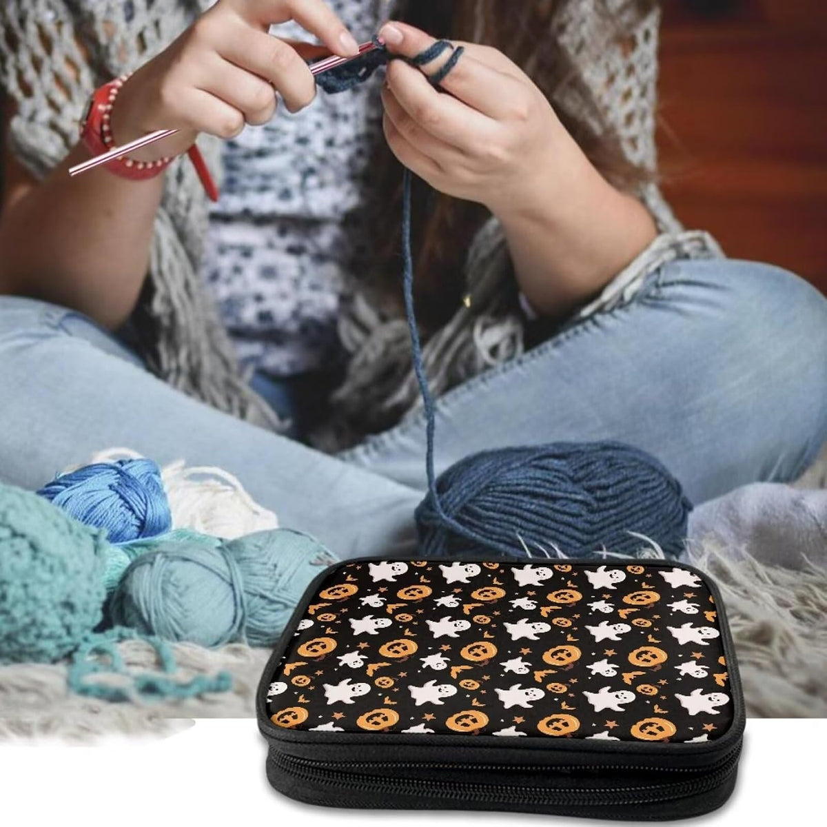 Vanideaoty Pumpkin Crochet Storage Organizer Ghost Crochet Hook Case