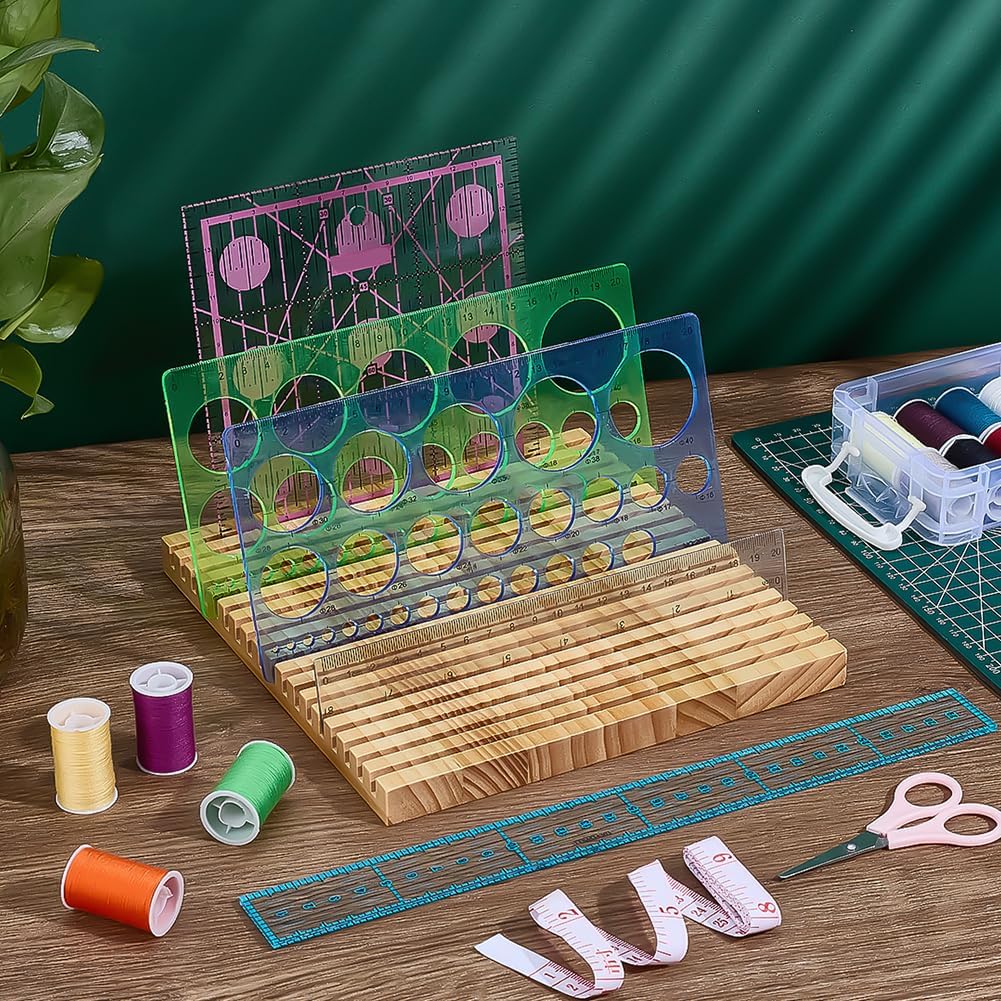 PH PandaHall 18-Slot Wooden Quilting Ruler Holder, 7.87x8.27 inch
