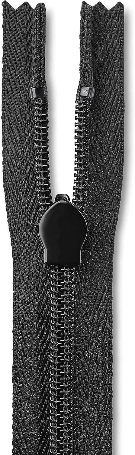 24 Inch Black Invisible Zipper, Nylon Non-Separating for Sewing