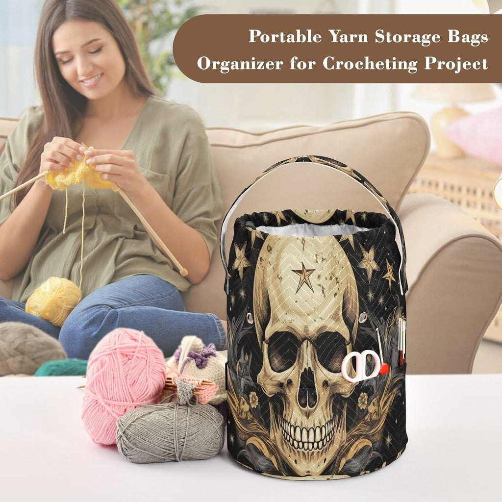 YETTASBIN Skull Star Yarn Storage Bag, Large Crochet Knitting Bag
