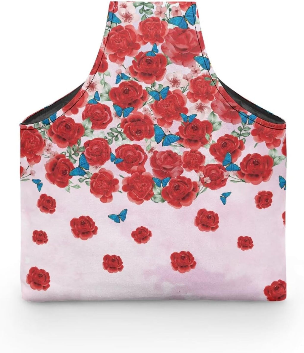 Viewamoon Sewing Kit Storage Bag Pink Red Rose Flower Blue Butterfly