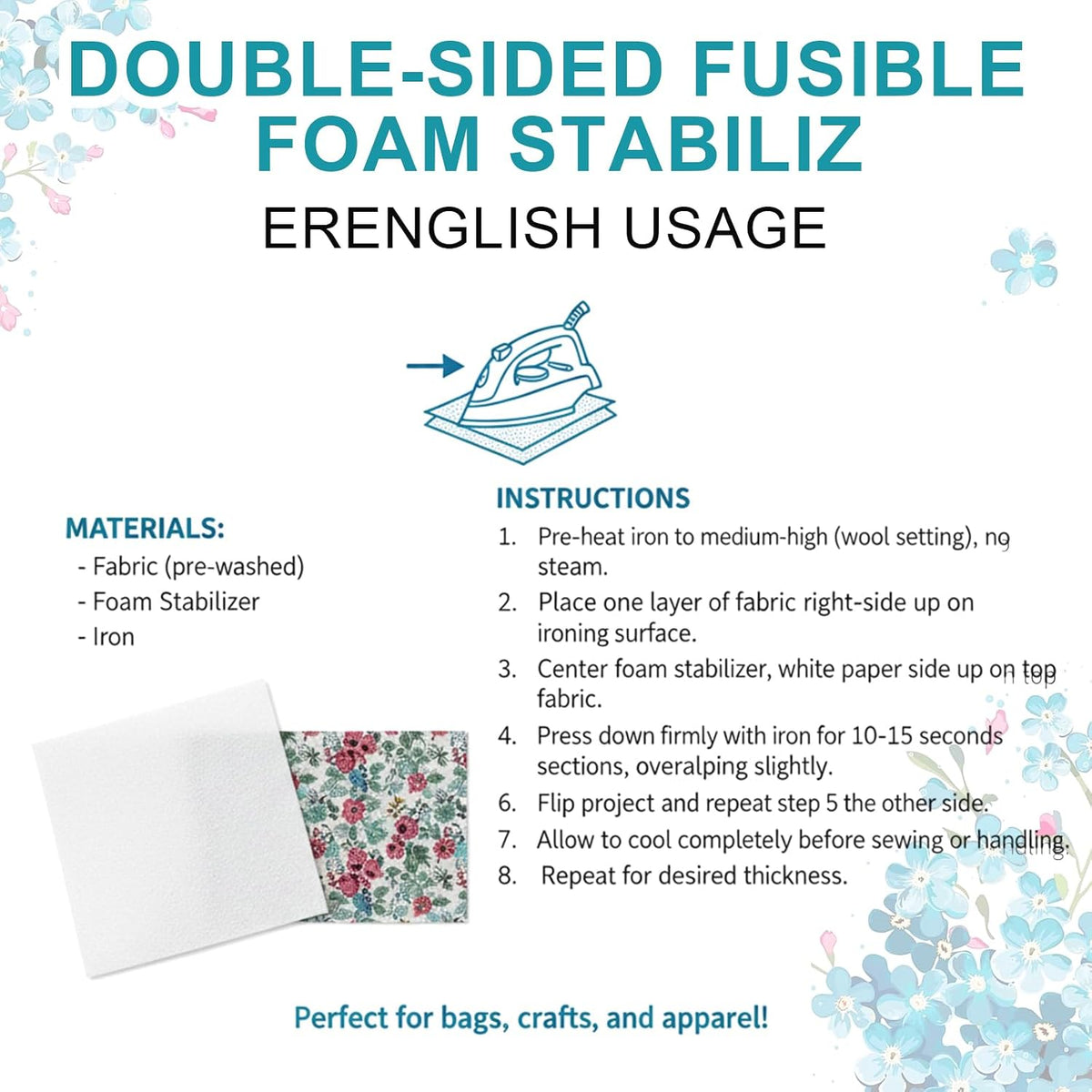 Pangda 2 Pcs 36 x 58 Inch Double Sided Fusible Foam Stabilizer 2 Sided
