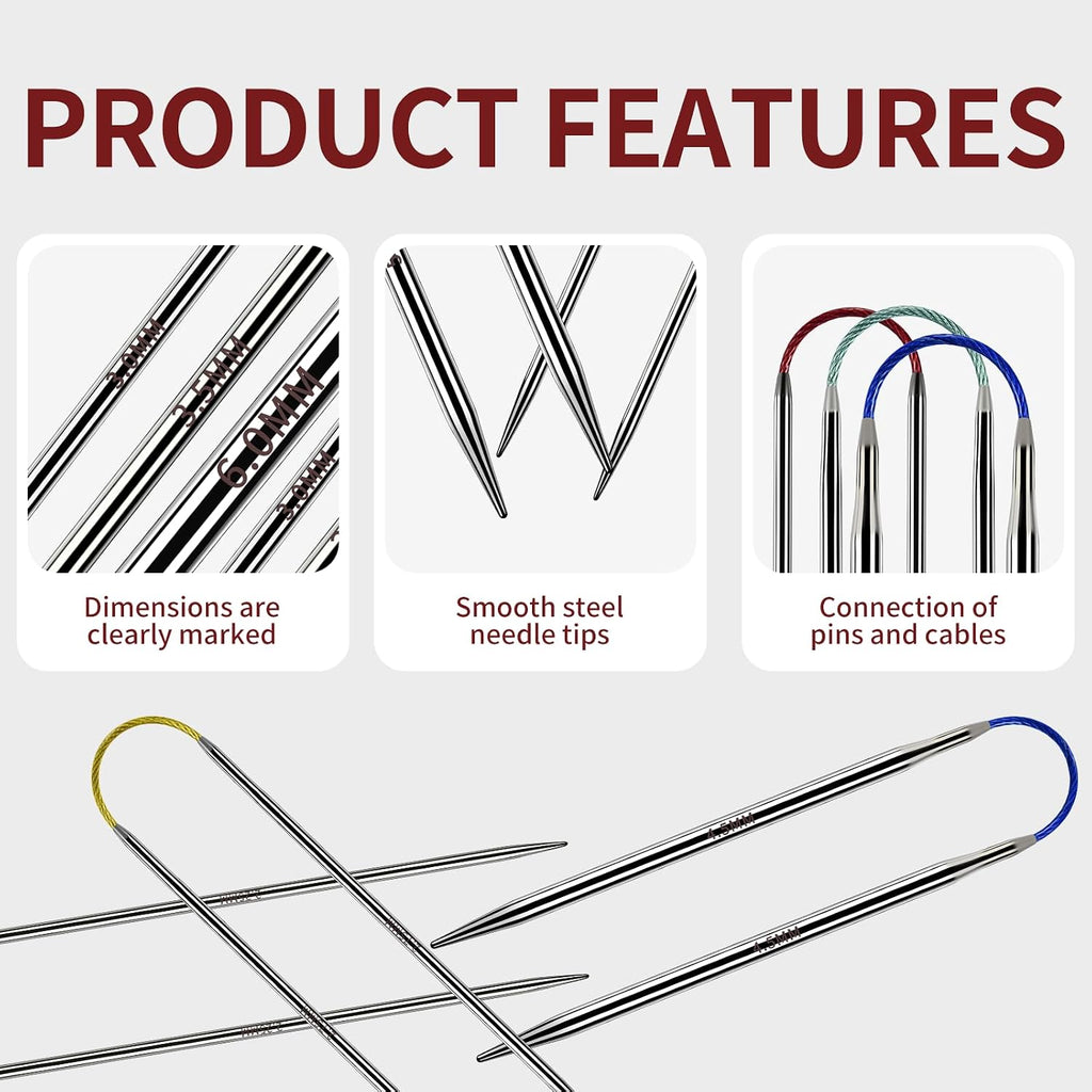 Soosui 4.0mm Circular Knitting Needles US6 |3-Pack 9-inch (23cm)