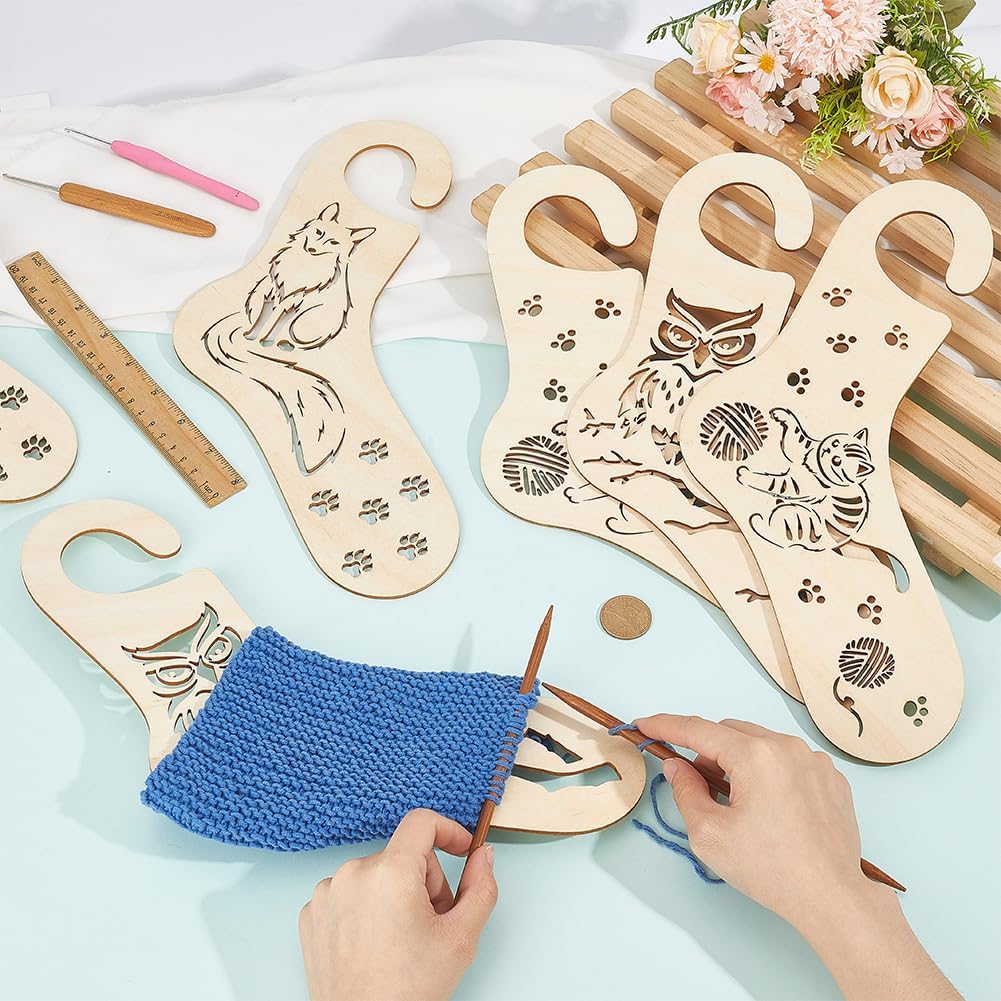 BENECREAT 6Pcs 3 Styles Wooden Sock Ruler Knitting Tool Set, 13.39inch