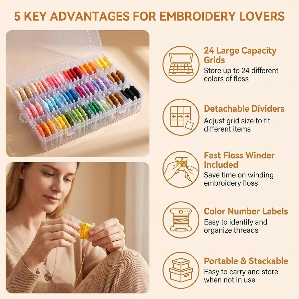 Embroidery Floss Cross Stitch Organizer Box Set 50 Pcs White Plastic