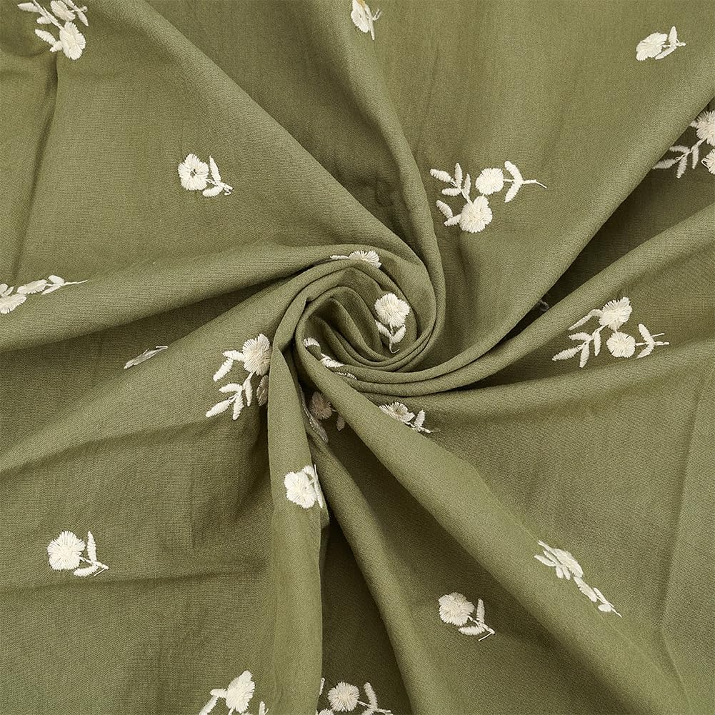 FINGERINSPIRE 1.1 Yard Green Floral Cotton Fabric - 59" Wide, Green