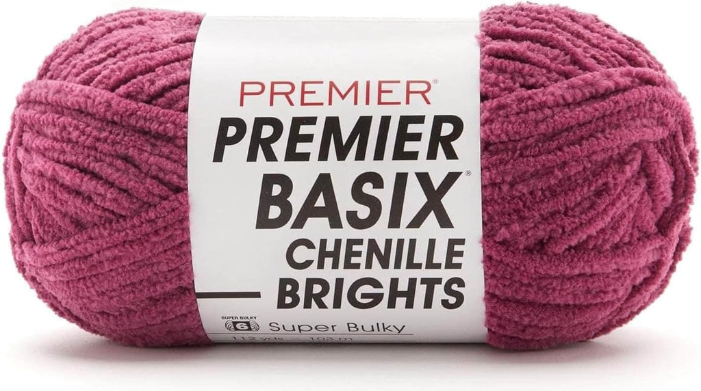 Premier Basix Chenille Brights Yarn, Plush Bulky Chenille Yarn for