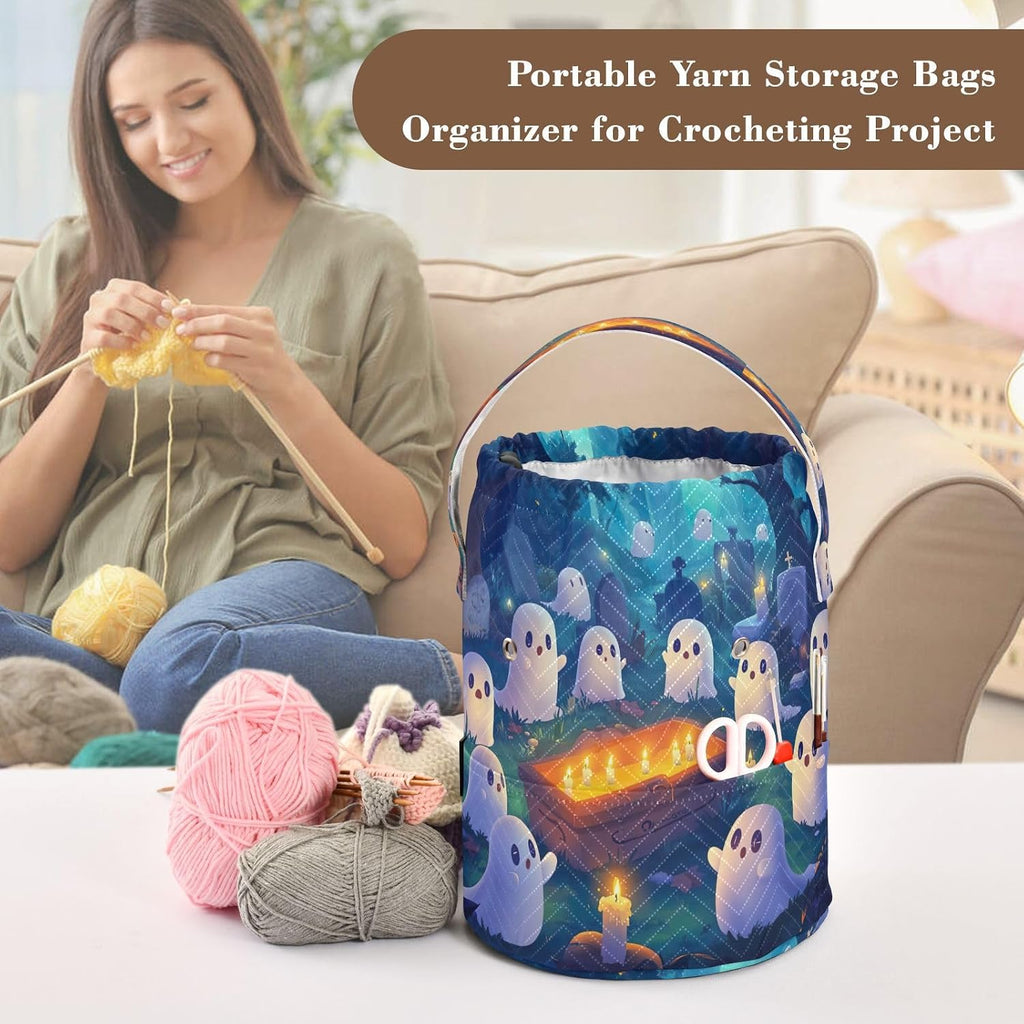 YETTASBIN Halloween Ghost Yarn Storage Bag, Large Crochet Knitting Bag