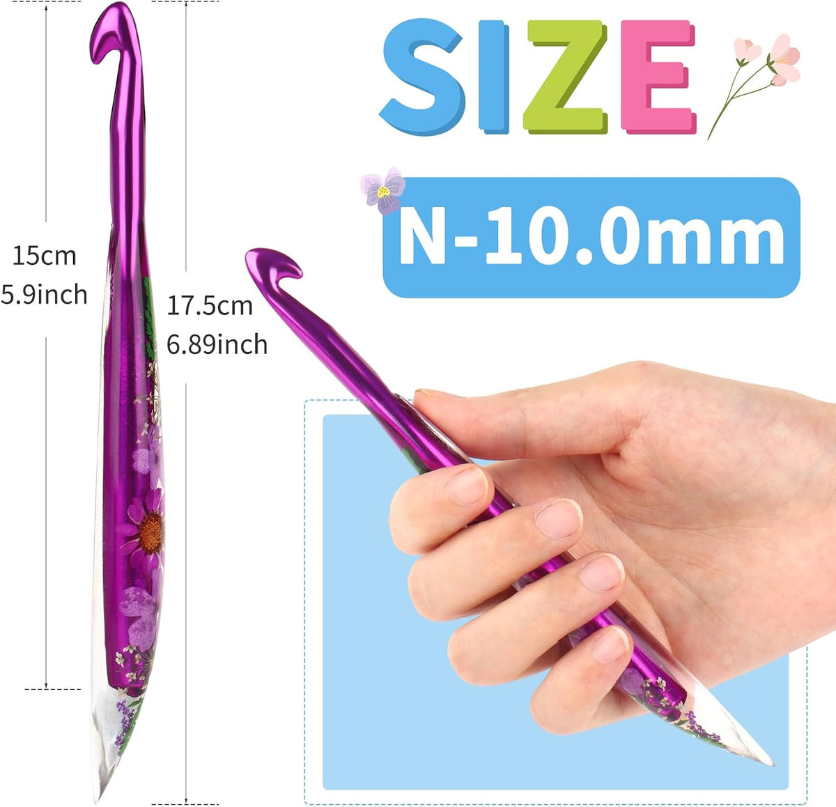Coopay Crochet Hook, 10mm Ergonomic Crochet Hook with Floral Plastic