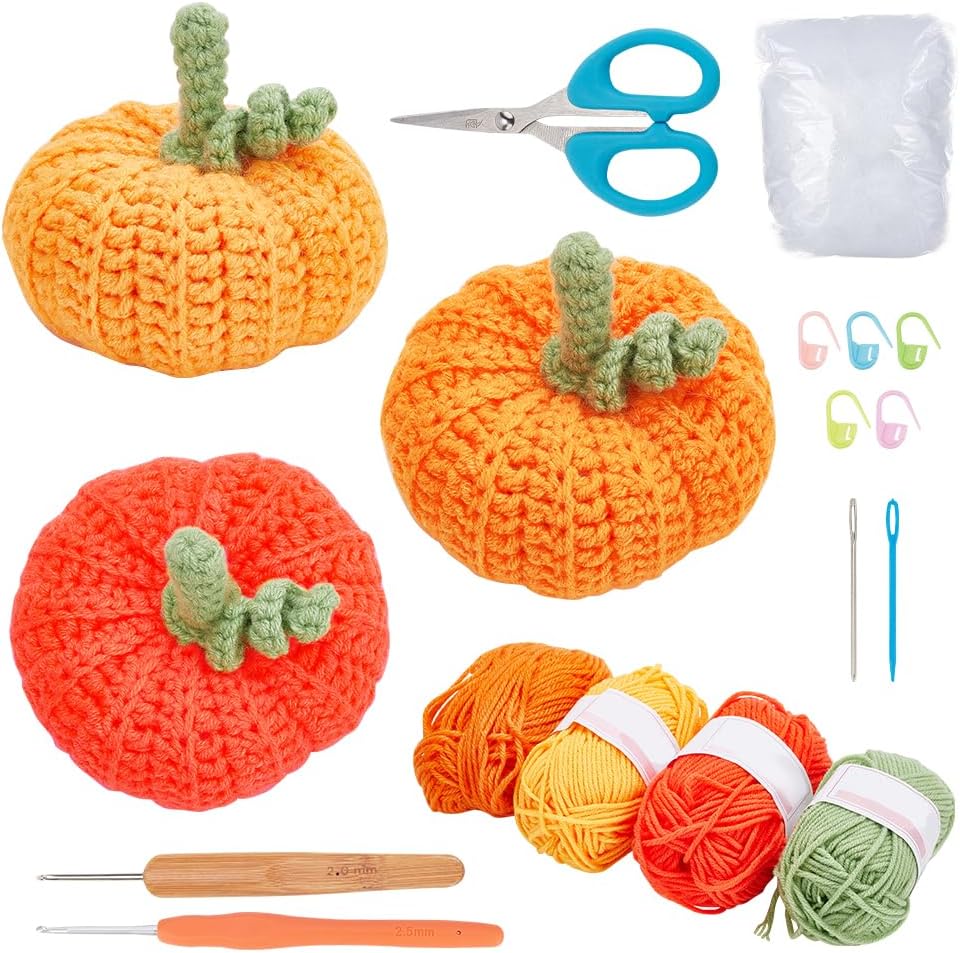 BEUNITONE 3 Sets Halloween Pumpkins Crochet Kit for Beginners with