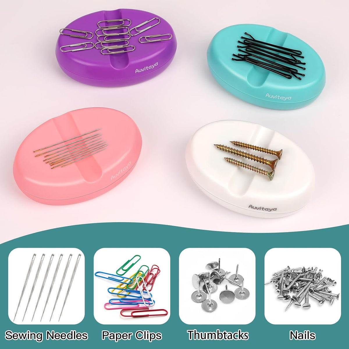Auvitaya Magnetic Pin Cushion with 100 Pcs Ball Head Sewing Straight