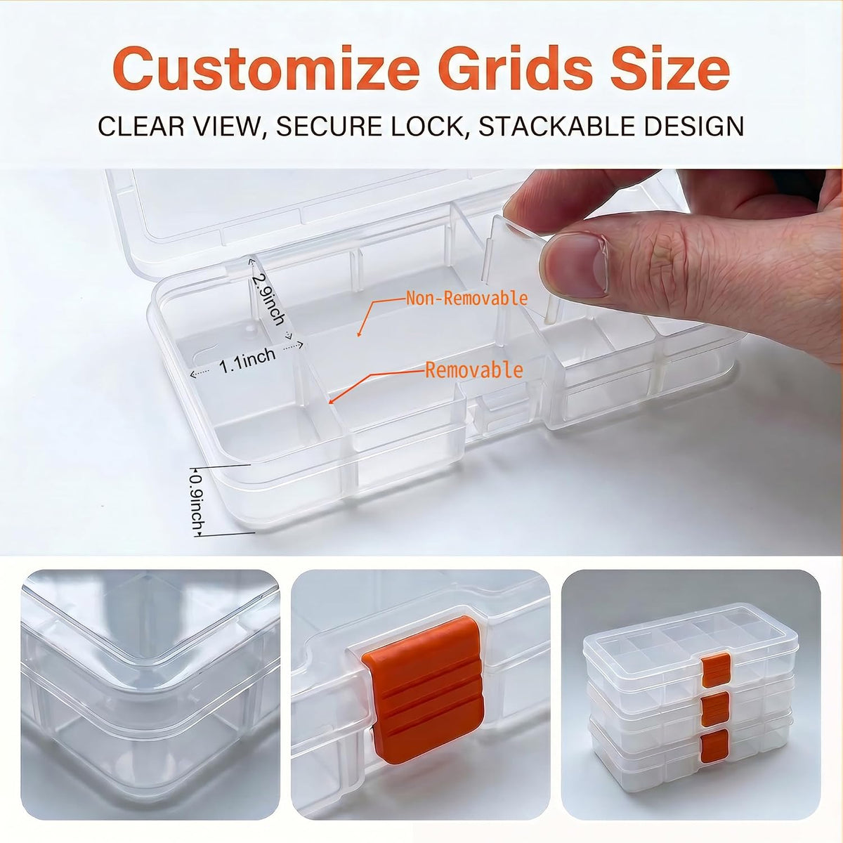 10 Grids Bead Organizer with Adjustable Dividers, 1.10"x1.29" Each