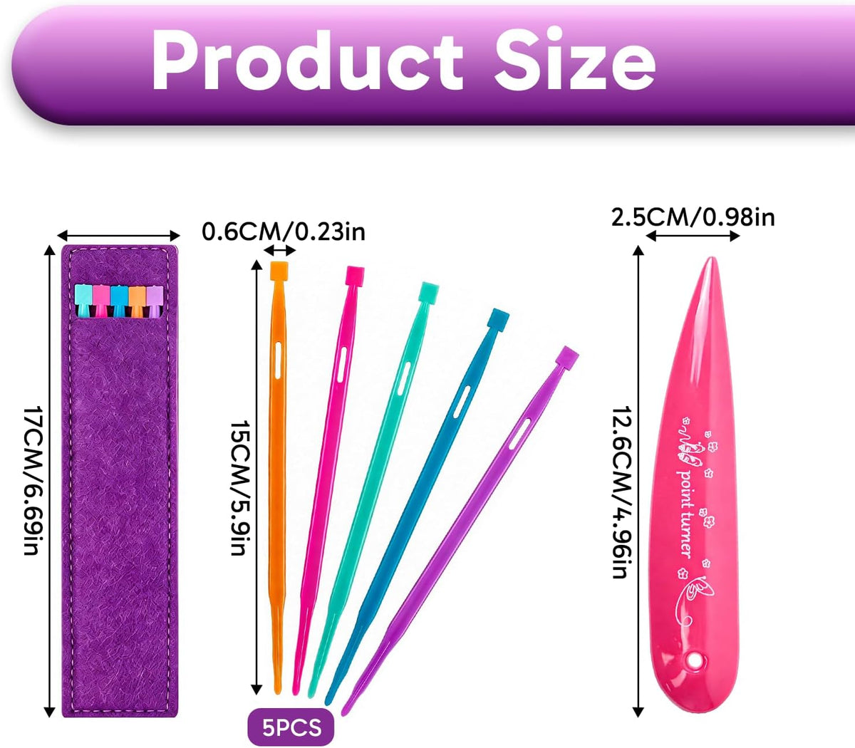 6 Piece Sewing Stiletto Tool Set, Point Turner Sewing Tool Kit with