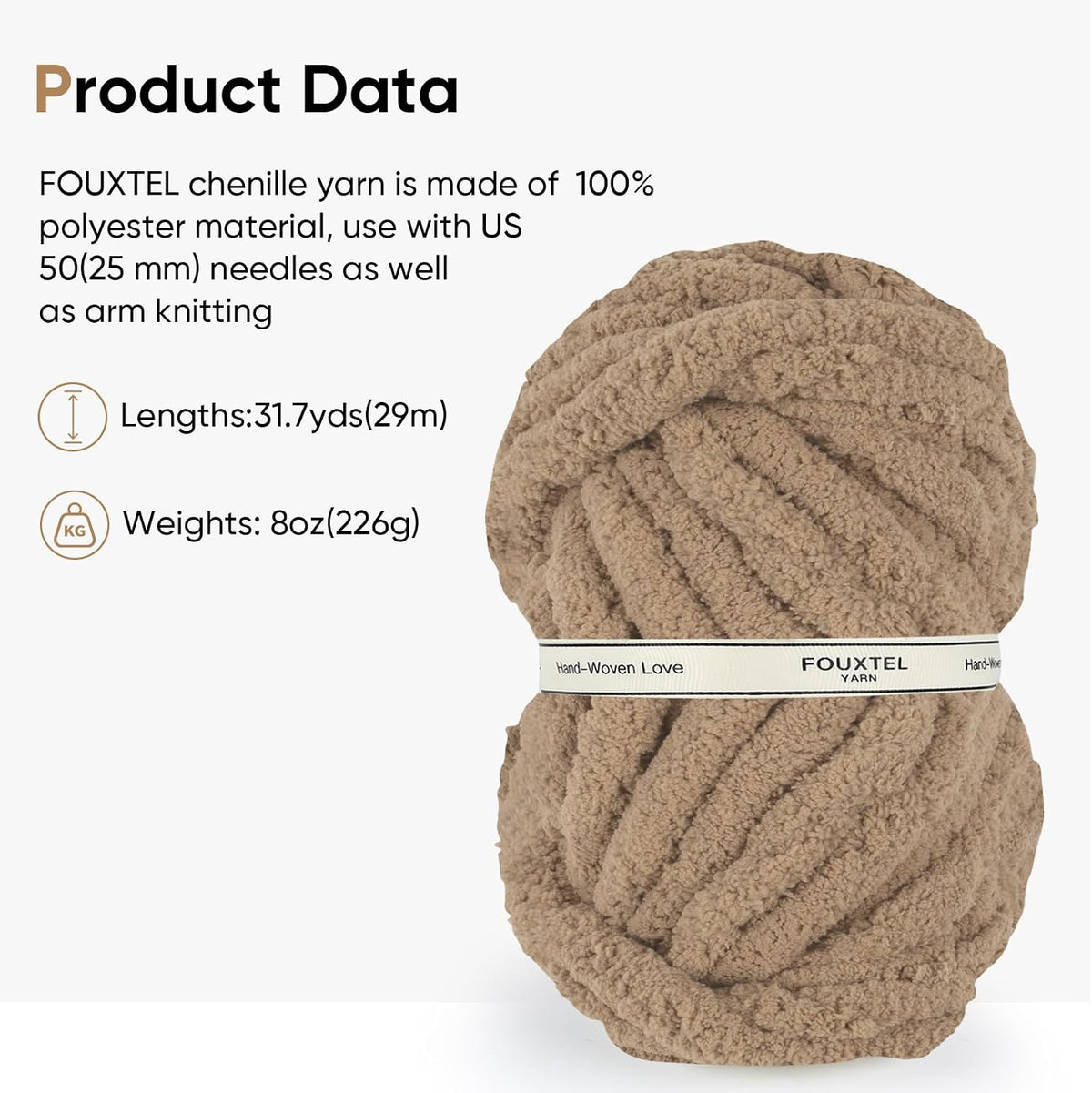 8 Jumbo Packs Chunky Chenille Yarn for Crocheting, 31.7 yds, 8 oz Each
