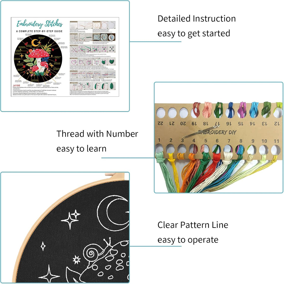 Nuberlic 3 Pack Embroidery Kit for Beginners, Mushroom Cross Stitch