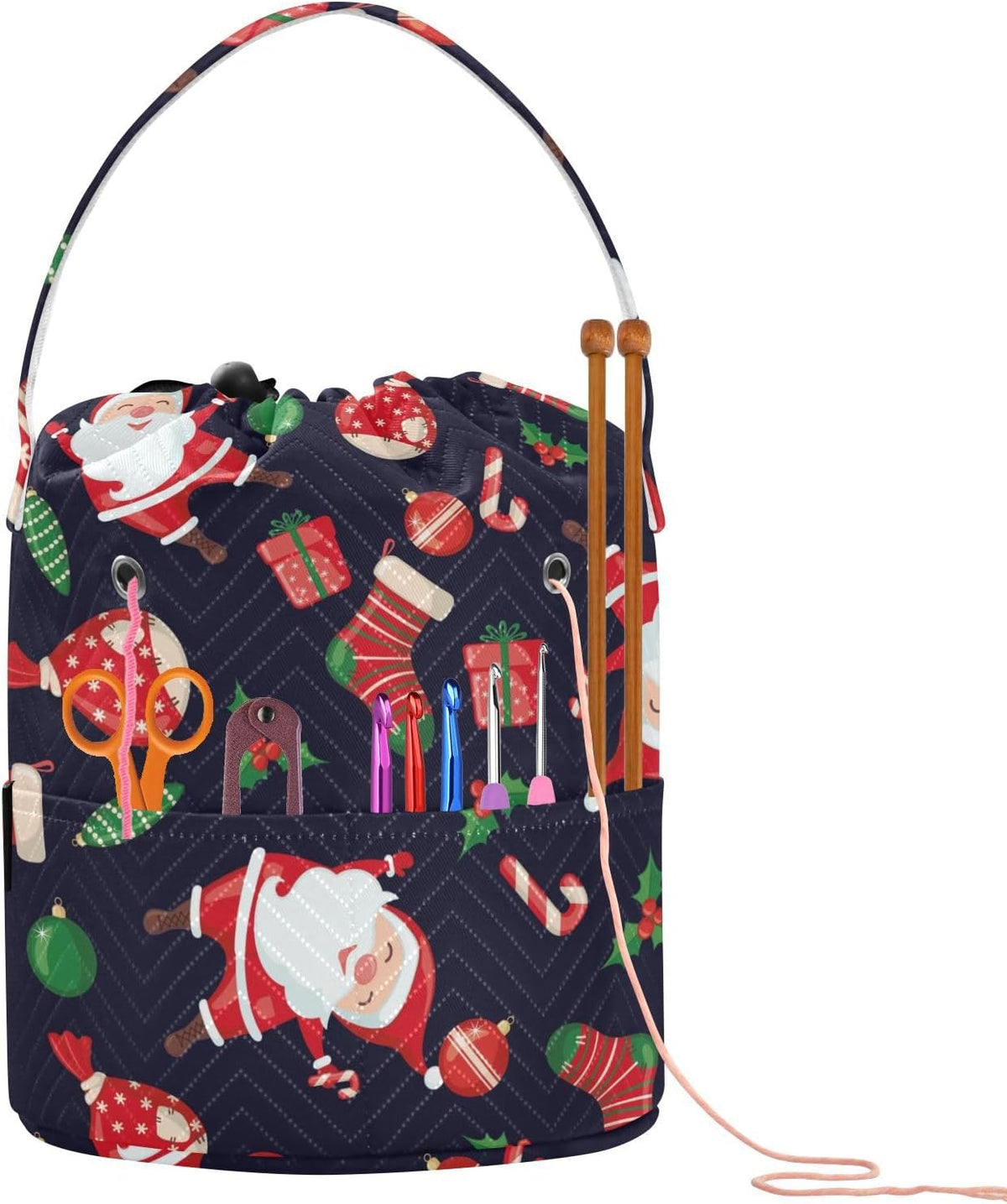 Fustylead Santa Claus and Gift Stockings Yarn Crochet Tote Basket