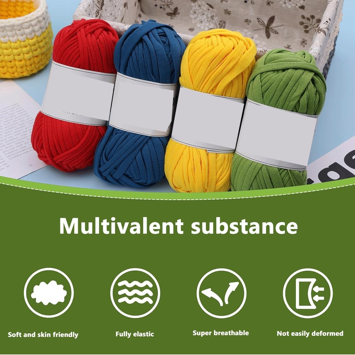 JACOJE 1/2/4 Pack T-Shirt Yarn, Each Package 100g Elastic Fabric Cloth