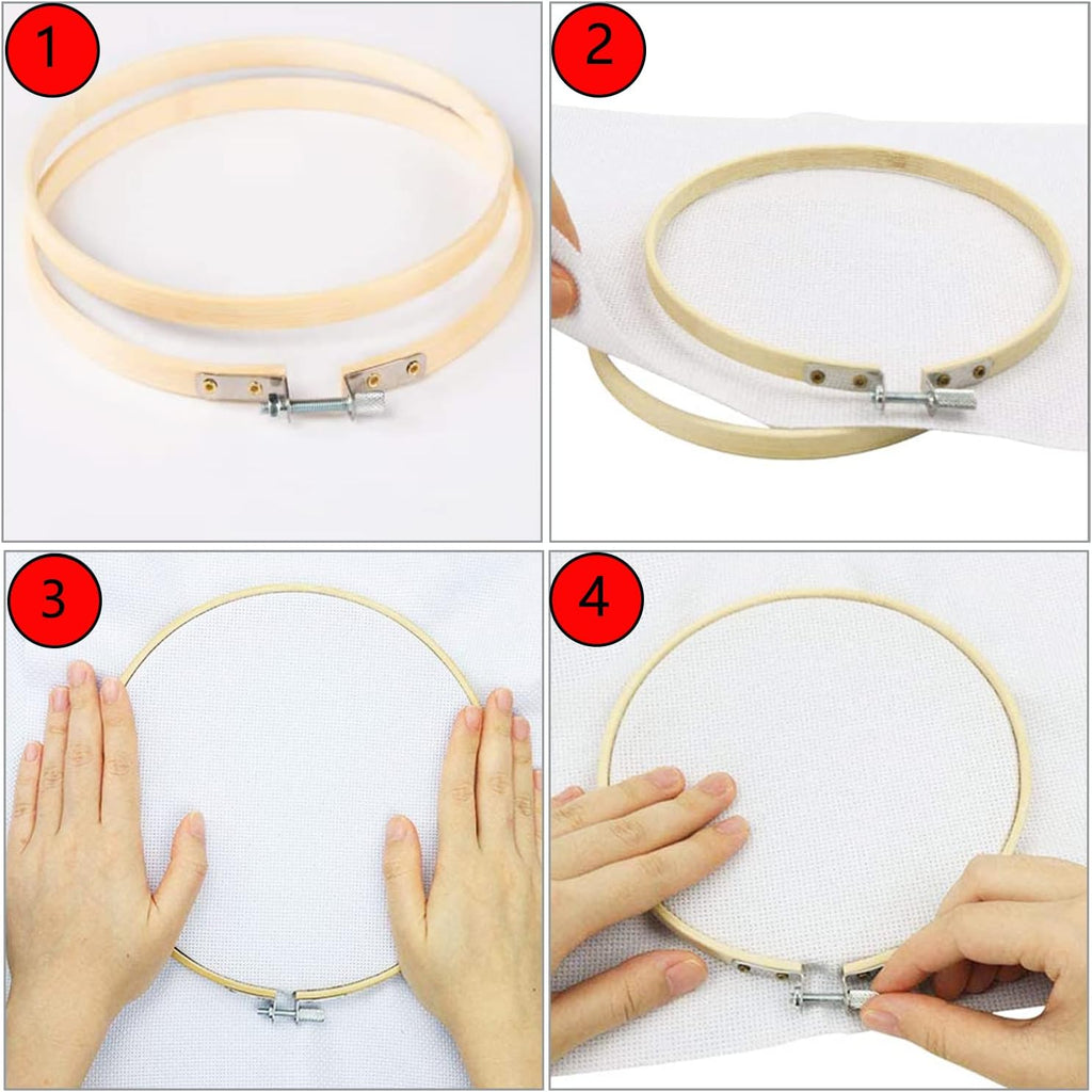 Cldamecy 3 Pieces Embroidery Hoops 7/8/10 inch,Round Bamboo Adjustable