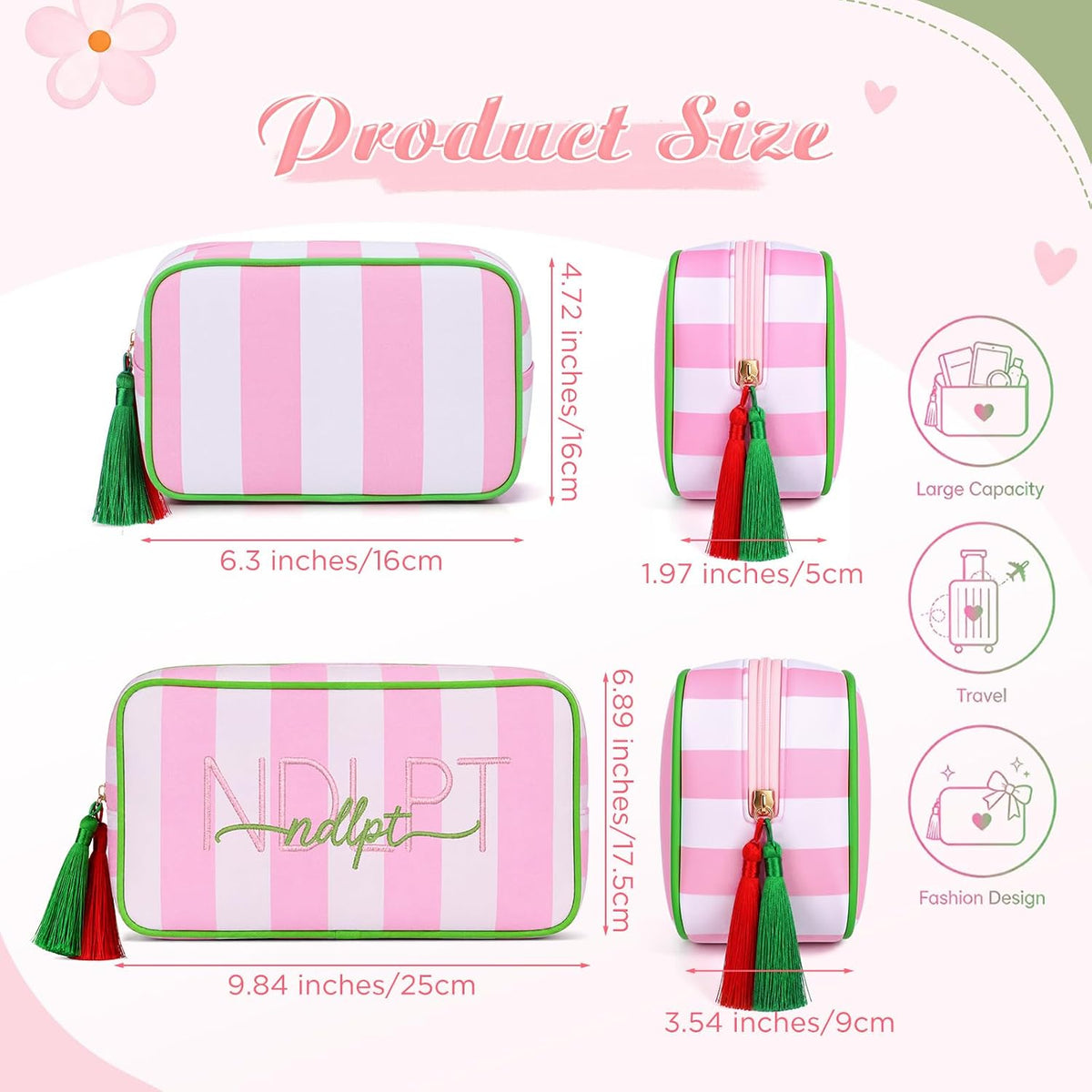 2 Pcs Needlepoint Project Bag NDLPT Zip Pouch Craft Organizer, Pink