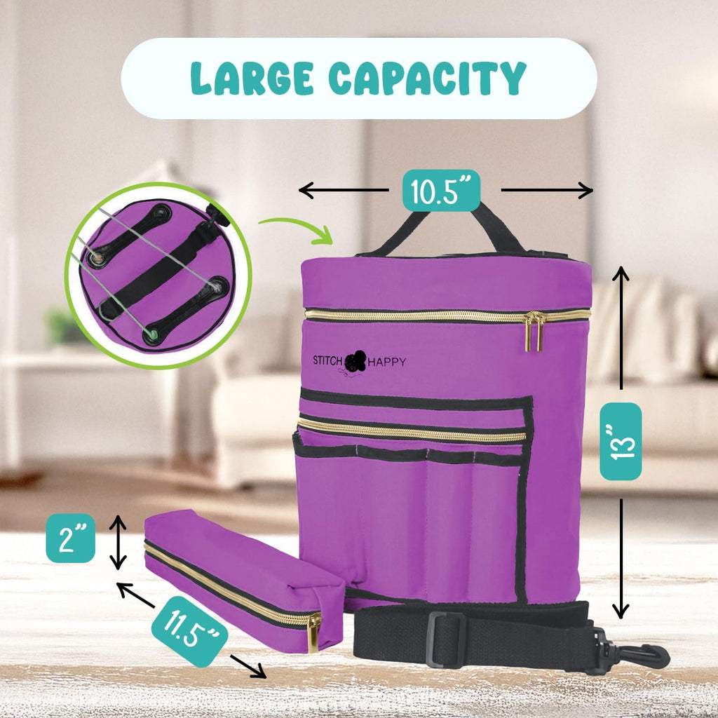 Knitting Bag (Lilac): 7 Pocket Yarn Storage, Crochet Yarn Bag