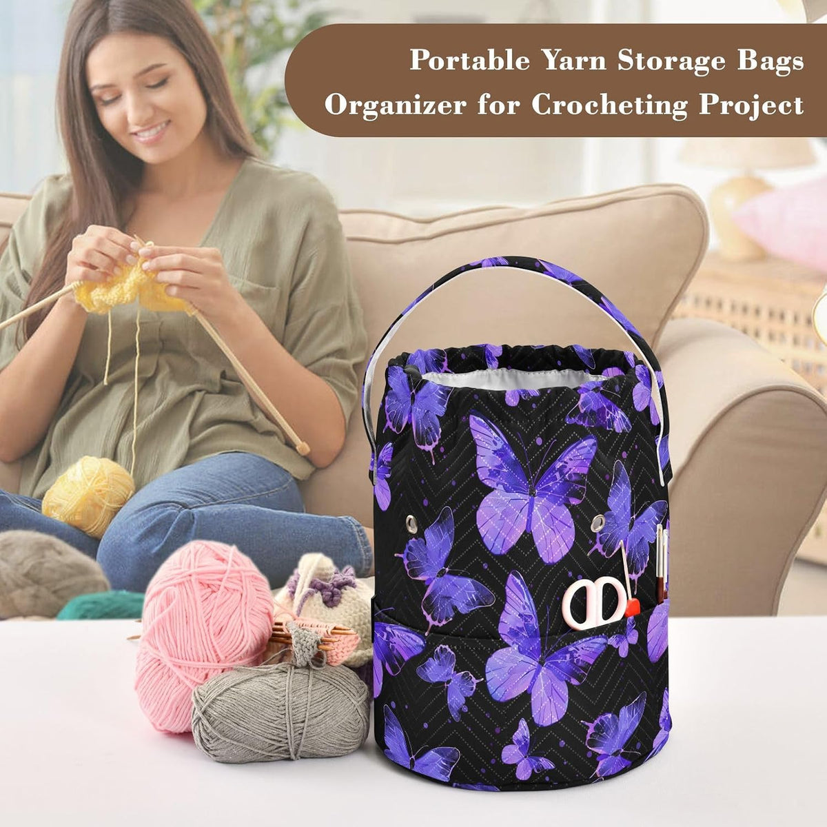 Fustylead Hand Draw Purple Butterflies Silhouette Large Crochet