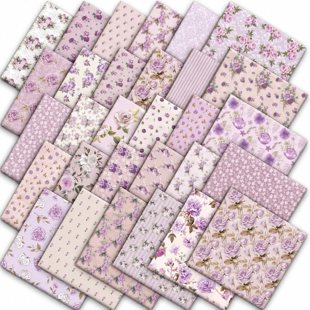 JarThenaAMCS 60 Pcs Purple Flower Fabric Squares 10 x 10 Inch Spring