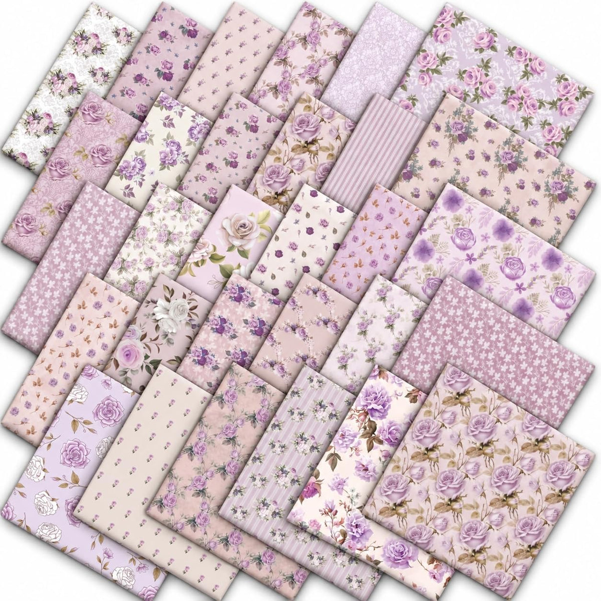 JarThenaAMCS 60 Pcs Purple Flower Fabric Squares 10 x 10 Inch Spring