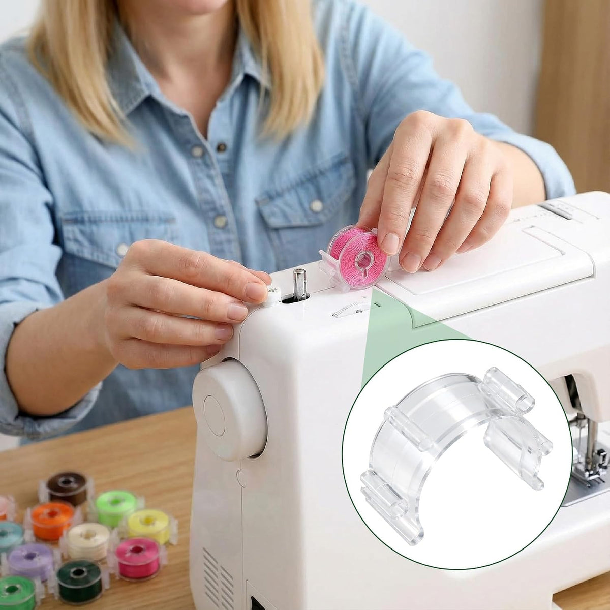 Hzopcw 100pcs Small Sewing Bobbin Clips, Clear Plastic Bobbin Holder