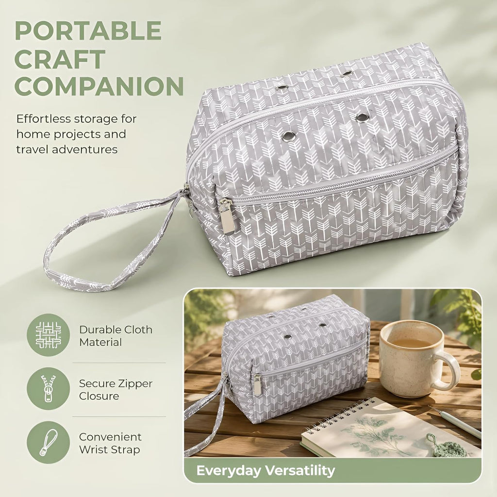 Knitting Bag, Gray Oxford Yarn Storage Organizer for Yarn Skeins