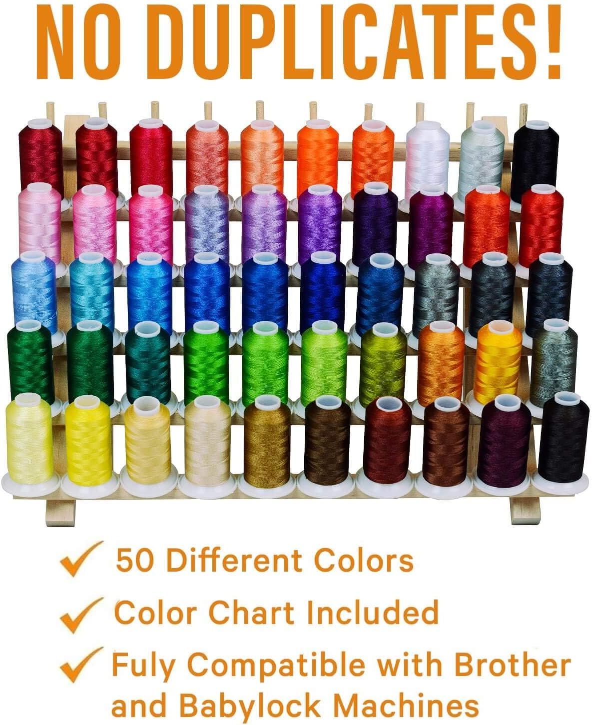 50-Color Polyester Machine Embroidery Thread Kit, 1,100-Yard Spools