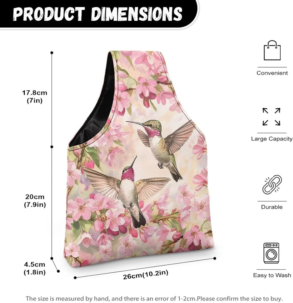Snilety Pink Floral Embroidery Project Carrying Bag Hummingbird
