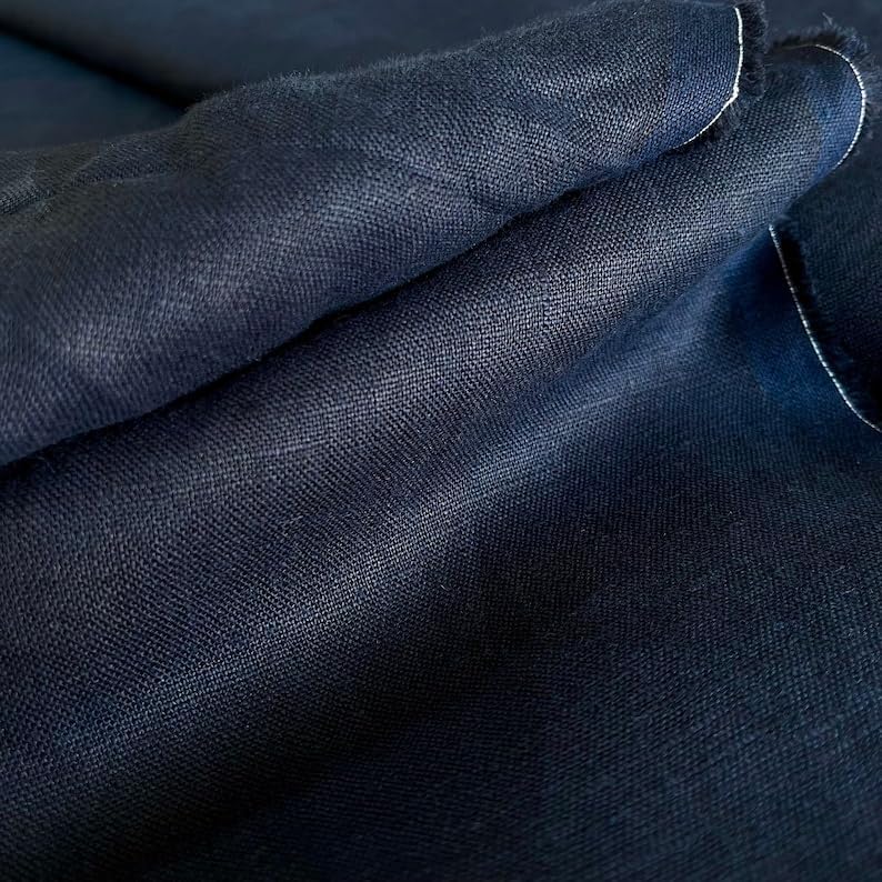 Pure Linen Fabric Navy Blue,Stonewashed, Linen, Pure Linen, Fabric by