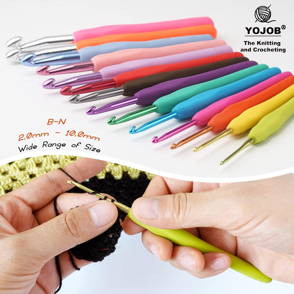 YOJOB 2-Pack Size B / 2mm, C / 2.5mm Crochet Hooks, Ergonomic Crochet