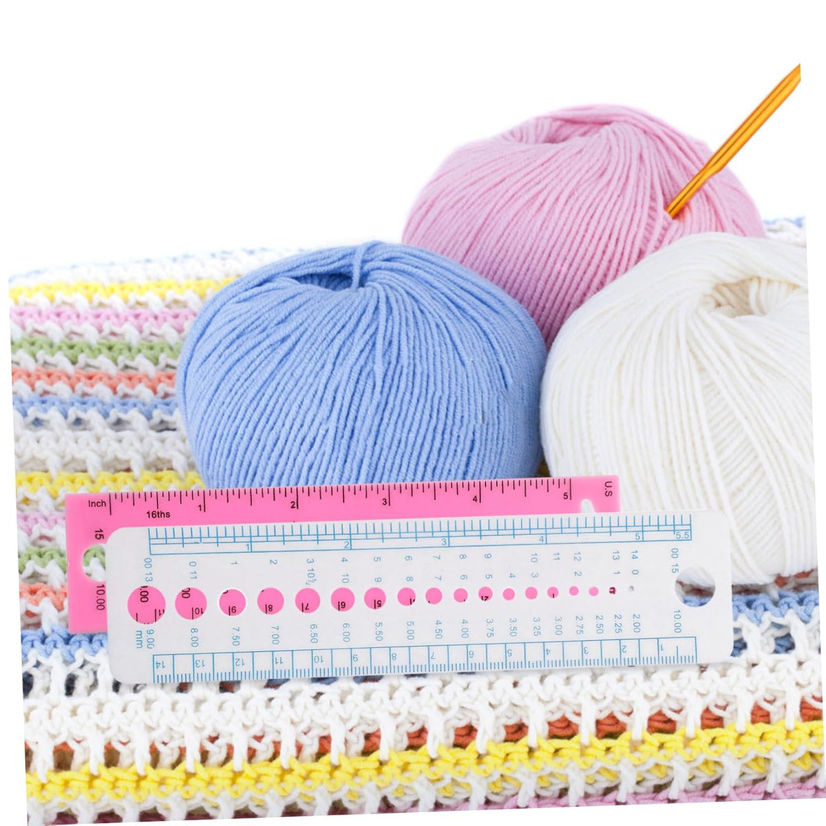 KALLORY 4pcs Knitting Needle Gauge Tool Sewing Needle Ruler Measuring