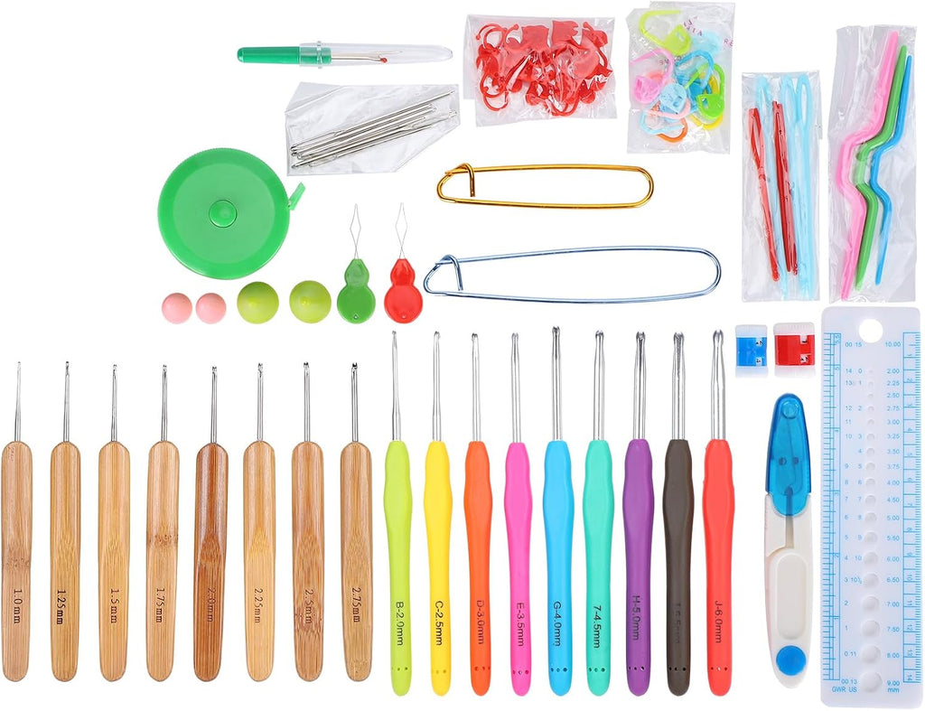 17pcs Crochet Hook Set, Soft TPR Handle Bamboo Aluminum Needles 1-6mm