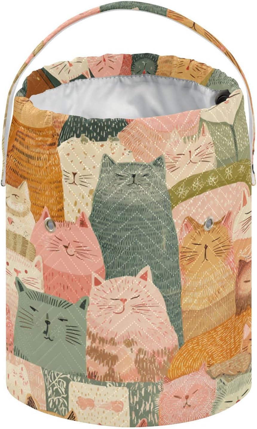 Orange Pink Cat Yarn Bag Small Crochet Bag Drawstring Yarn Storage