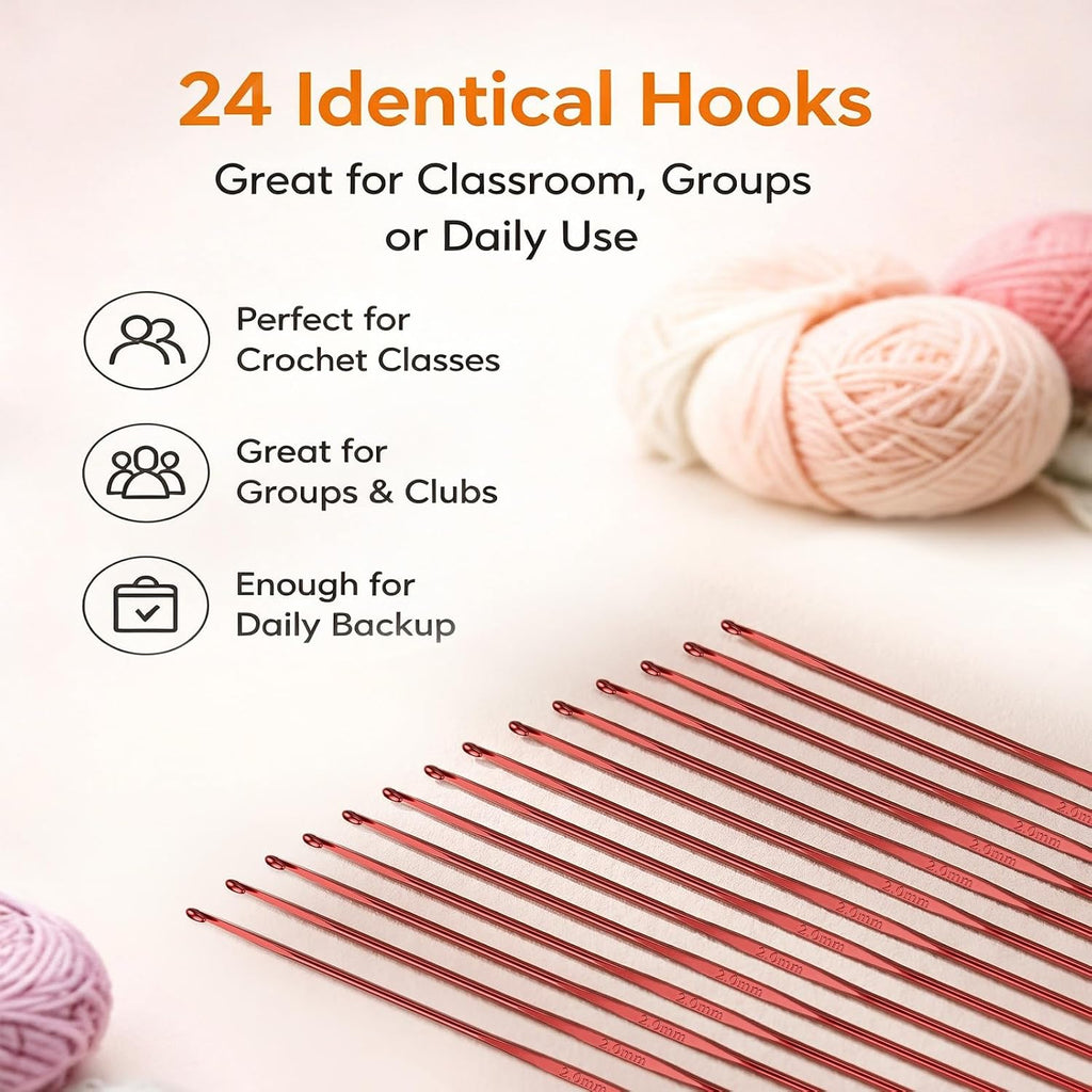 Sghgcvjjf 24 Pcs 2mm Aluminum Crochet Hooks Set